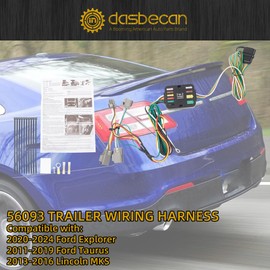 Dasbecan 56093 4 Way Trailer Hitch Wiring Harness Compatible with Ford Explorer 2020-2024, Ford Taurus 2011-2019, Lincoln MKS 2013-2016 Towing Wire Harness Kit 4-Pin