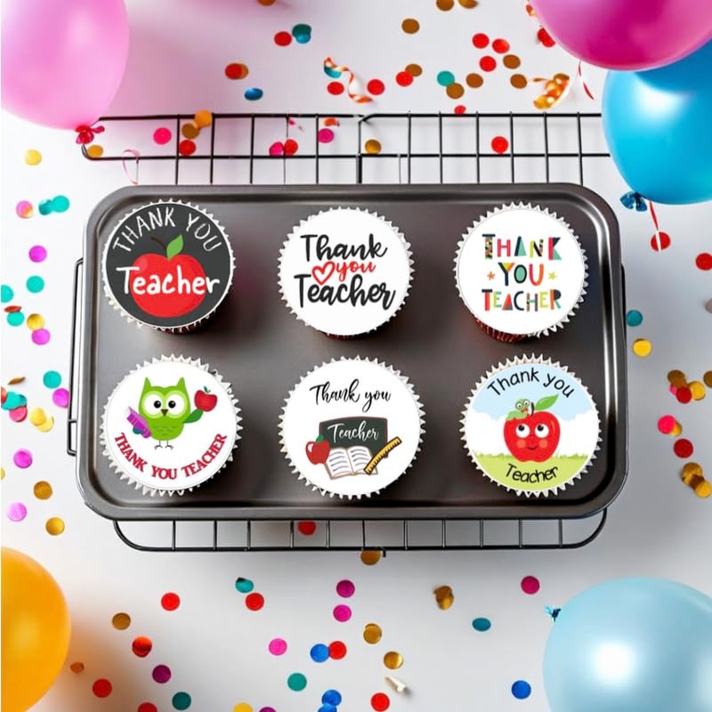 24 x PRE CUT THANK YOU TEACHER MIXED IMAGES EDIBLE