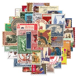 50Pcs Vintage Stamp Stickers, Retro Travel Sticker for Teens Adults, Waterproof Vinyl Stickers for Scrapbook Laptop Water Bottle Skateboard