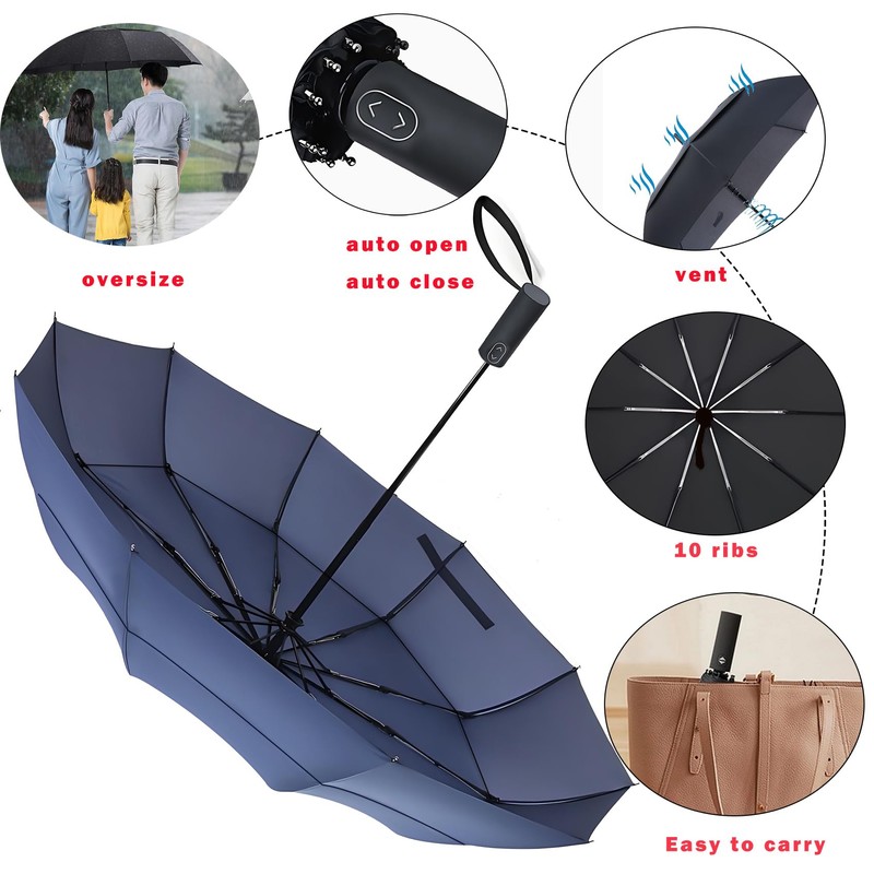 MRTLLOA 54/62 Inch Large Folding Golf Umbrella, Oversize Double Canopy