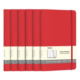 Comix 6 Pack Lined Journal Notebooks, 240 Pages, 5.4 x 8.3 inch, Red, Medium Hardcover Executive Notebooks, Classic College Ruled Notebooks for Writing
