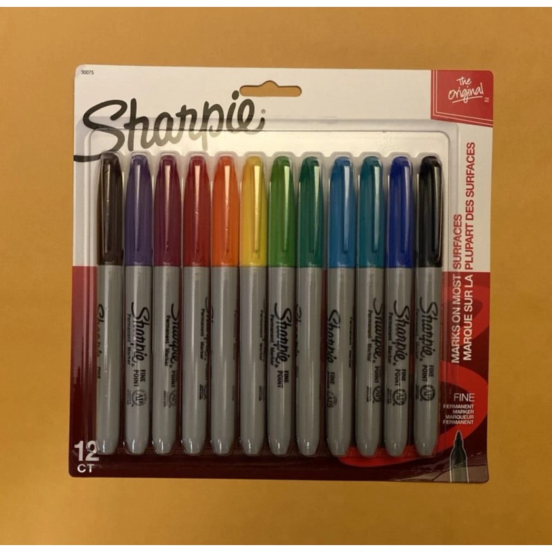 SHARPIE Permanent Markers, Fine Point, Assorted Colors, 12 Count