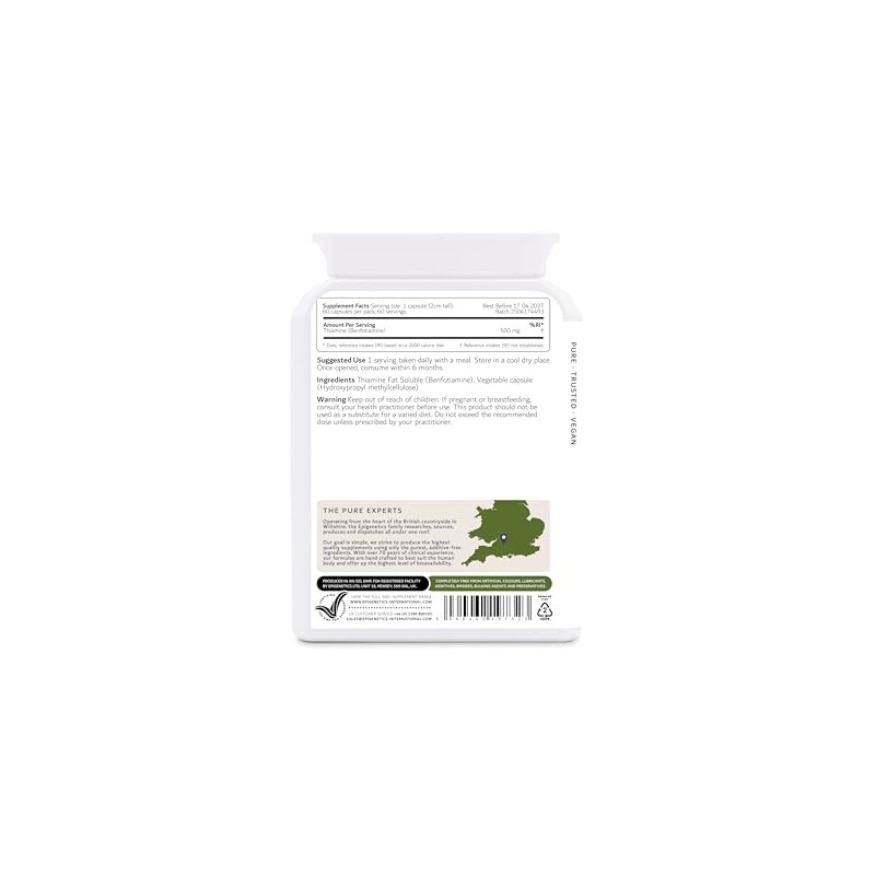 Benfotiamine 500mg | Fat Soluble Vitamin B1 Thiamine Supplement |