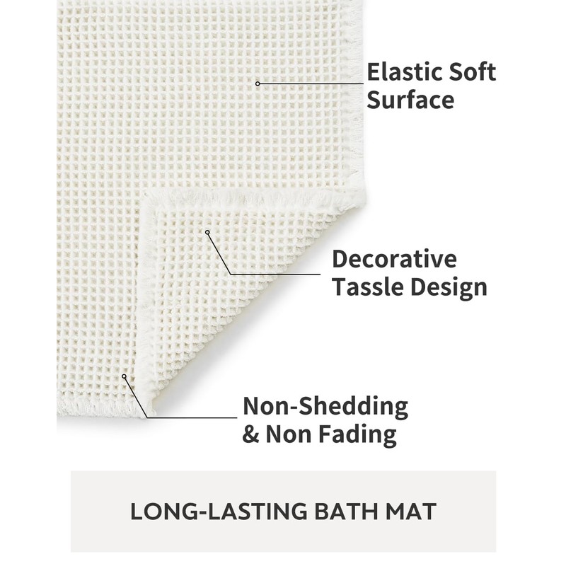 Waffle Bath Mat, Super Absorbent Non Slip Bath Mat Ultra