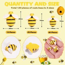 DIYDEC 120Pcs Bumble Bee Decor Tiny 3D Flatback Bees Small Mini Resin Bees Charm Embellishments for Honey Themed Decor Birthday Party Wreath Art DIY Crafts Home Table Decoration