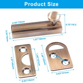 Coufce 2pcs 2 Inch Solid Brass Slide Bolt, Rose Gold Gate Latch Sliding Screen Door Lock, Surface Bolts for Doors Cabinet Cupboard with Screws