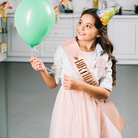 oruola 2pcs Birthday Girl Sash for Kids,Satin Happy Birthday Sash, Birthdays Bitchsash, It's My Birthdays Badge Pin,Girl Accessories Sashes Badge Set for Children Girls Party Decoration,Rose Gold