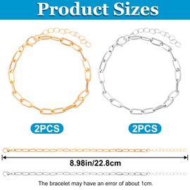 Isslly 4 PCS Charm Bracelet Chain for Jewelry Making, Alloy Bracelet Chains with Lobster Clasps, Bulk Chain Bracelets for Women Men Daily Use, DIY Jewelry, Crafts - Silver, Gold