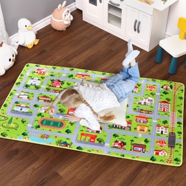 GarveeHome Kids Playmat Car Rug 5x7 Large Learning Nursery Rug Road and Traffic Playroom Carpet Car City Map Play Rug Non-Slip Ultra-Soft Eduational Rug for Kids Room Classroom Bedroom, Gray