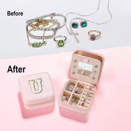 FMADE Valentines Gifts for Women Jewelry Box Travel Jewelry Case Earrings Necklace Ring Holder Jewelry Organizer with Mirror PU Leather Travel Essentials for Teen Girls Mom Birthday Gift (U)