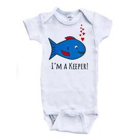 I'm a Keeper - Fish Themed Baby Clothes, Newborn Fishing Buddy, Fisherman's Baby, Ocean Nursery, Gender Neutral Baby Clothing (3-6 Months, Short Sleeves, White)
