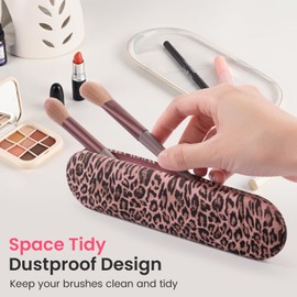 WEYOVGO Travel Makeup Brush Holder, Silicon Trendy and Portable Cosmetic Face Brushes Holder, Make Up Organizer Bag Case, Cosmetic pouch,Toiletry Organizer (Pink Cat's Eye)