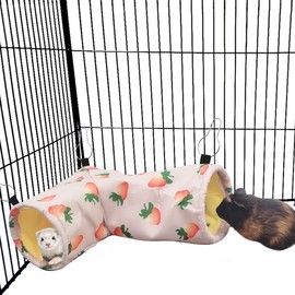 Large Caliber Guinea Pig Rat Tunnel Hideout & Hammock, Rat Cage Corner Hideout Toy for Guinea Pig Ferret Rat Hedgehog Piggy to Hide and Shuttle (2. Tunnel- Strawberry)
