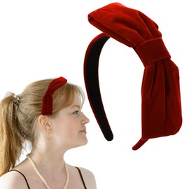 Red Velvet Bow Bowknot Headband for Women Girls Christmas Bow Hairband Hair Ribbon Top Knot Headbands Headdress Dark Red Hair Bow for Festival Costume Accessories