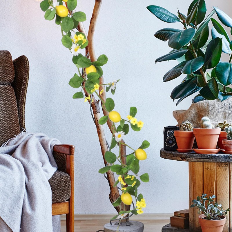Levemolo Lemon Garland Simulation Rattan Decor Green Leaves Artificial Lemon
