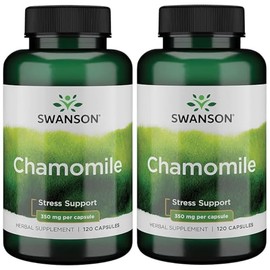 Swanson Chamomile Stress Support - Made with German Chamomile Flower - Herbal Supplement to Promote Stress, Relaxation and Sleep Support - Helps Easy Body and Mind - (120 Capsules), 2 Pack
