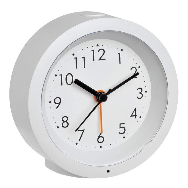 TFA Dostmann Analogue Alarm Clock 60.1029.02 with Sweep Movement Subtle Night Lighting White L 105 x W 41 x H 105 mm
