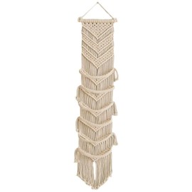 BAOZOON Macrame Cap Holder, Boho Hats Organizer for Baseball Caps, Hand Woven Hats Display Organizer Over Door, Hat Rack for Wall Home Hanging Decoration (Beige 35in)