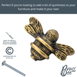 Brass bee 2 x Solid Drawer Knob Handles | Drawer Handle | Bee Cabinet knob | Cupboards, Doors, Cabinets & Drawers for Kitchen, Wardrobe, Chest, Drawer Pull