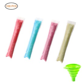 100pcs/Pack Plastic Sicles Freezer Bags Ice Cream  Making Mould DIY Yogurt Summer Drinks with Funnel