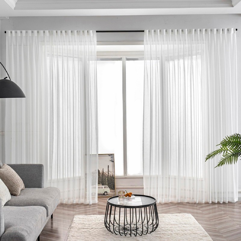 Ftinala Off White Pinch Pleated Sheer Curtains 102 Inch Long