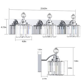 Danshiro Modern Crystal Vanity Light - 3-Light Bathroom Lights Fixtures Over Mirror Chrome Vanity Light for Bathroom