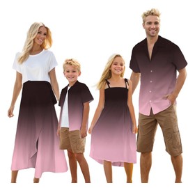 Cromoncent Matching Hawaiian Outfits for Family, Dad and Son Matching Luau Beach Tropical Shirts Mommy Daughter Tropical Sets，Hawaiian Shirt，Gradient Black Pink,Medium