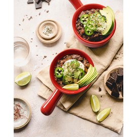 LE TAUCI French Onion Soup Bowls, 15 Ounce Ceramic Soup Bowls with Handles, for Chili, Beef Stew, Oven Microwave Dishwasher Safe, Set of 4, Red