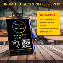 TapFive Google Review Stand (3-Pack) - Tap for Instant Reviews - Reusable Smart Tap NFC & QR - All Phones Compatible - Boost Business Reviews Zappy Fast (Black, 3 Stands)