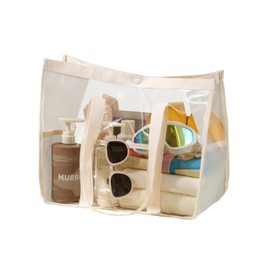 siawadeky Pool Bag, Plastic Bag, Transparent Button, Large Capacity, Waterproof, Handbag, Clear Bag, Shoulder Bag, PVC, Cosmetics, Spa Bag, For Work, Travel, Change of Clothes, Lightweight, For Hot