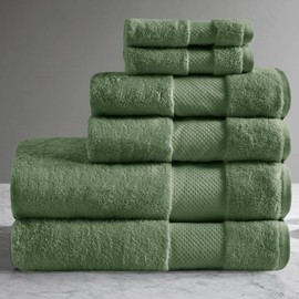 MADISON PARK SIGNATURE Turkish Bath Towels 6pc, 2 Hand Towel for Bathroom, 2 Wash Towel, 2 Turkish Bath Towel Set, Luxury 100% Cotton Turkish Towel Set, Highly Absorbent & Quick Dry Towel Set, Green