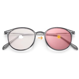Feisedy TR90 B1161 Women's Glasses, Sunglasses, Color Changing Lens, UV400, Lightweight, Fashion, Unisex, Gray frame / Pink color lenses