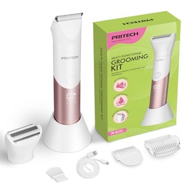 PRITECH Bikini Trimmer for Women, 2-in-1 Rechargeable Electric Razors for Women, Waterproof Bikini Shaver for Pubic Hair, Legs, Arms, Underarms, Electric Trimmer with Ceramic Blades, Travel Lock