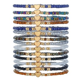 AYWFCBF Friendship Bracelets for Women, Inspirational Preppy Bracelets Stackable, Best Friend bracelet Set, Stretch Heart Beaded Bracelets for Women