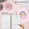 Qnhij Pink Boho Inspirational Spiral Notebook 5.5x8.3, Rainbow Floral Positive