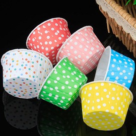 DOITOOL 100pcs Ice Cream Sundae Cups Paper Yogurt Dessert Bowls Polka Dot Ice Cream Treat Cups for Home Party Supplies (Random Color)
