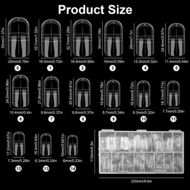 Pack of 150 Polygel Nail Shapes for Toes, 15 Sizes, Transparent Polygel Starter Set, Long Square Dual Tips Nails, Reusable Toenail Tip Shape for Pedicure, Nail Extension