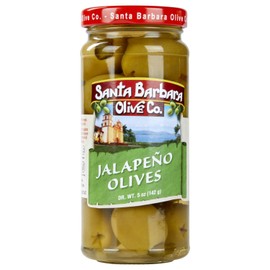 SANTA BARBARA OLIVE CO| Premium Individually Hand Stuffed Cocktail Olives | (5oz jars) (Jalapeno Stuffed) (Pack of 6)