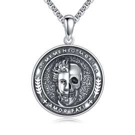 AXOMY Memento Mori Necklace 925 Sterling Silver Amor Fati Stoic Four Virtues Necklace Nature Jewelry Christmas Stoicism Gifts for Men Women