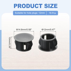 MECCANIXITY 78Pcs Plastic Hole Plugs, 9/16" x 3/8"(DxH) Hole Cover Tubing End Cap for Round Holes(12mm), Table Chair Floor Protector Furniture Cupboard Shelves, Black