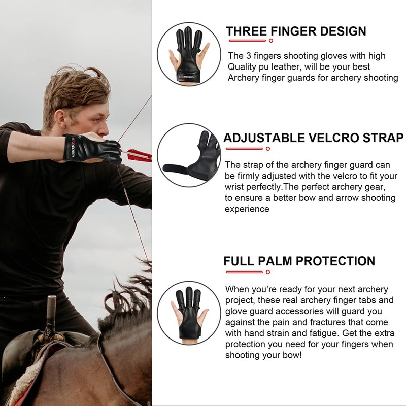 TOPARCHERY Three Finger Archery Gloves Leather Finger Guards for Archery