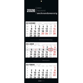 3-Monatskalender Black 2026 - Büro-Kalender 33x20 cm (geschlossen), 33x80 cm (geöffnet) - faltbar - mit Datumsschieber - Alpha Edition