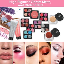 Anpro Kit de Maquillaje para Mujer-Set de Maquillaje Completo conRubor, brillo de labios, paleta de sombras de ojos, gel, pinceles de maquillaje, lápiz de cejas, Ideal para Adolescentes y Mujeres,Rosa