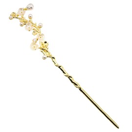 Miaomyao Kanzashi Hair Ornament, Kimono, Sleeve Closure, One Piece, Gold, Pearl, Flower, Plum Blossom, White Plum Motif, Hair Accessory