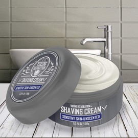 Viking Revolution Luxury Shaving Cream for Sensitive Skin- Unscented - Soft, Smooth & Silky Shaving Soap - Rich Lather for the Smoothest Shave - 5.3oz