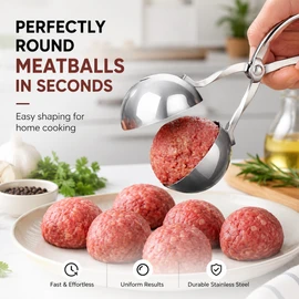 Stainless Steel Meatball Maker Tool – Non-Stick Scissor Scoop for Perfect Round Meatballs, Rice Balls, Cookie Dough, Sorbet & Kitchen Food Prep