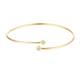 DINCEY Moissanite Bangle - 18K Gold Plated, 925 Sterling Silver Bracelet - 7" or Below Wrist - Minimalistic Dainty Jewelry - Thin Gold Cuff