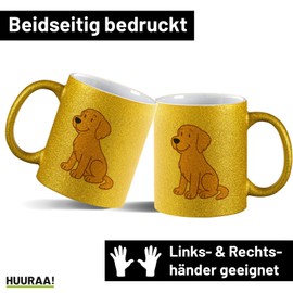 Huuraa Glitzer Kaffeetasse Golden Retriever Goldie Comic Geschenk 330ml Gold Golden Retriever Geschenkidee