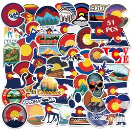 51Pcs Colorado Stickers Love State Flag Trendy Waterproof Vinyl Decors for Water Bottle Laptop Notebook Luggage Phone Suitcase Cars Bumper for Teenagers, Assorted
