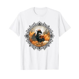 Dragon Reading Books with Fall Pumpkin Fantasy Theme T-Shirt